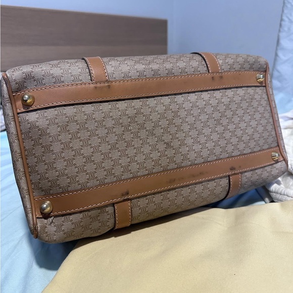 Celine Vintage Beige Macadam Canvas Duffel Duffle Boston Bag - Picture 2 of 9